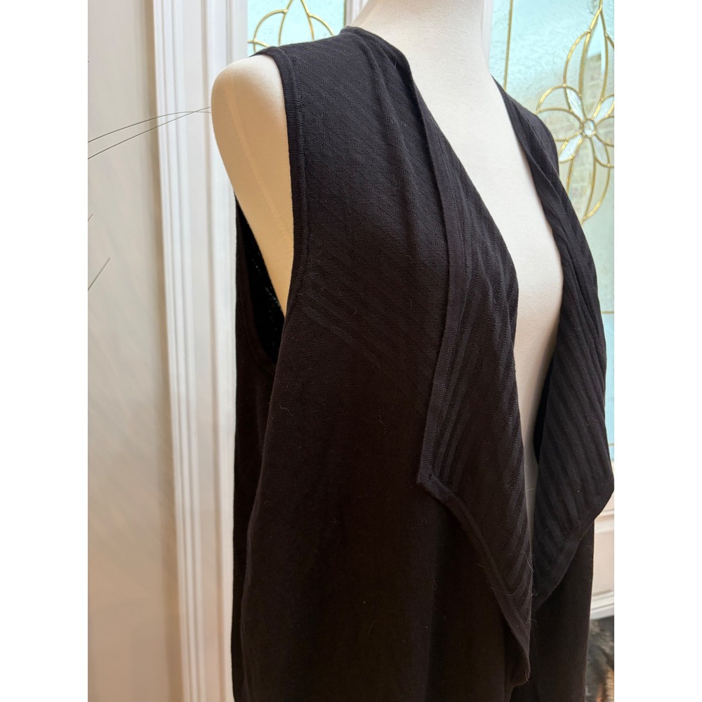 New Directions Black Knit Vest Sleeveless Draped Open Front Long XL Duster Layer